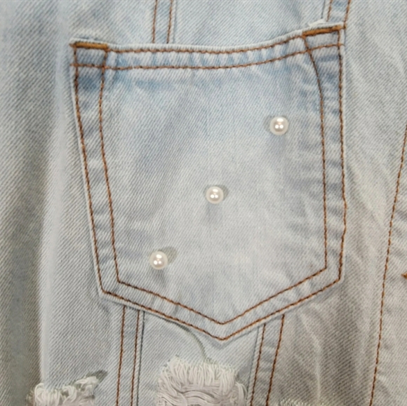 Womens Light Wash Peplum Destructed Hem Detail Jacket Stylish Windbreak size XL - Picture 13 of 16